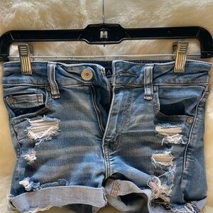American Eagle Outfitters Blue Distressed Jean Shorts